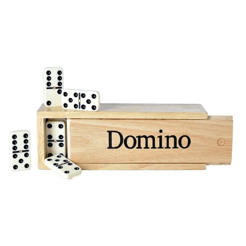 Domino dubbel 6 groot met houten kist