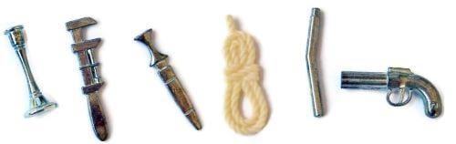 Moordwapens in spel Cluedo Moordwapens in spel Cluedo