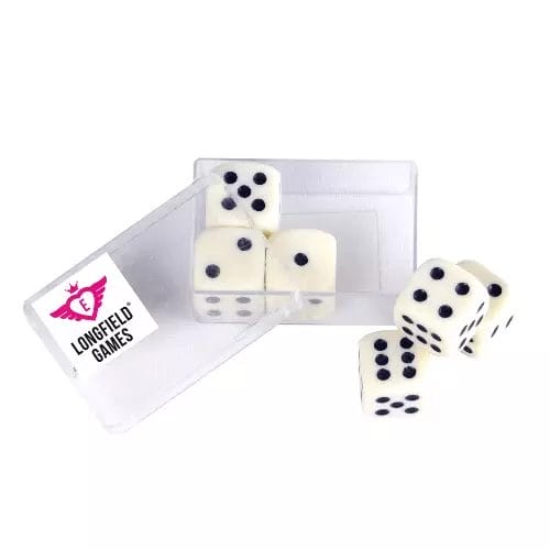 Set van 6 dobbelstenen in kunststof doosje