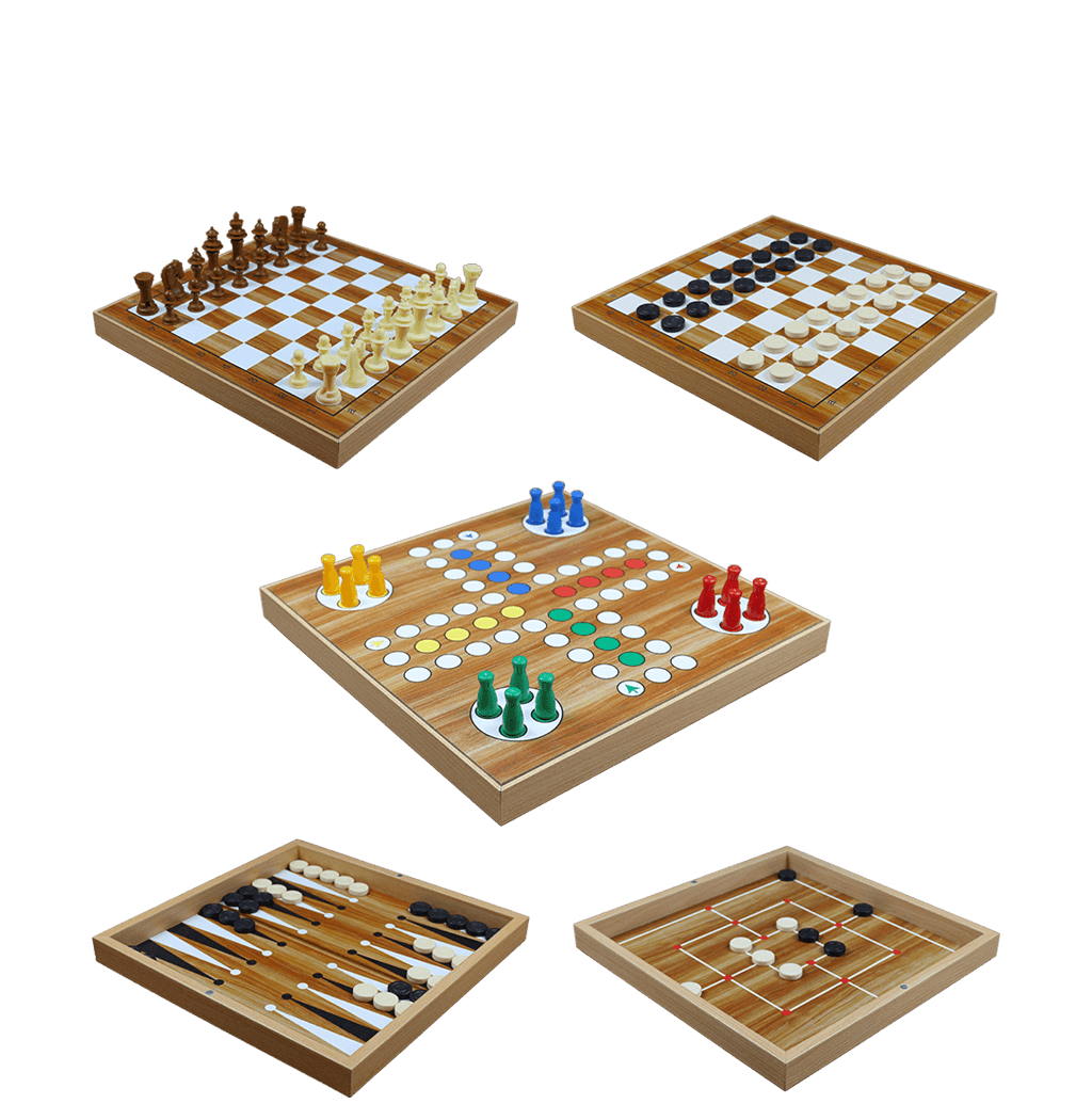 5 in 1 spelset houten doos magnetisch