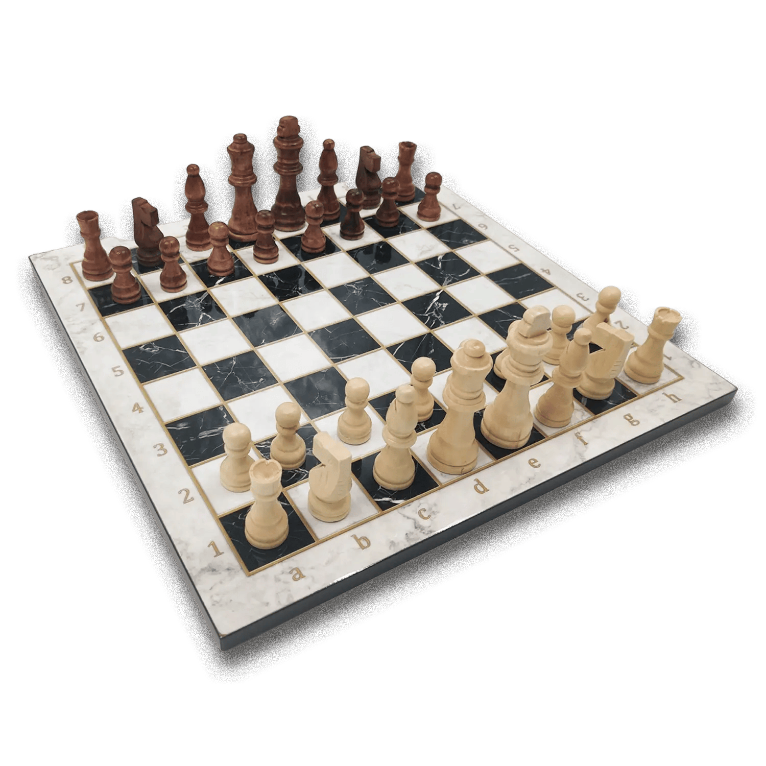 Houten schaakbord zwart/wit  inclusief premium schaakstukken