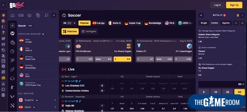 Sportsbook van legale bookmaker GTbet